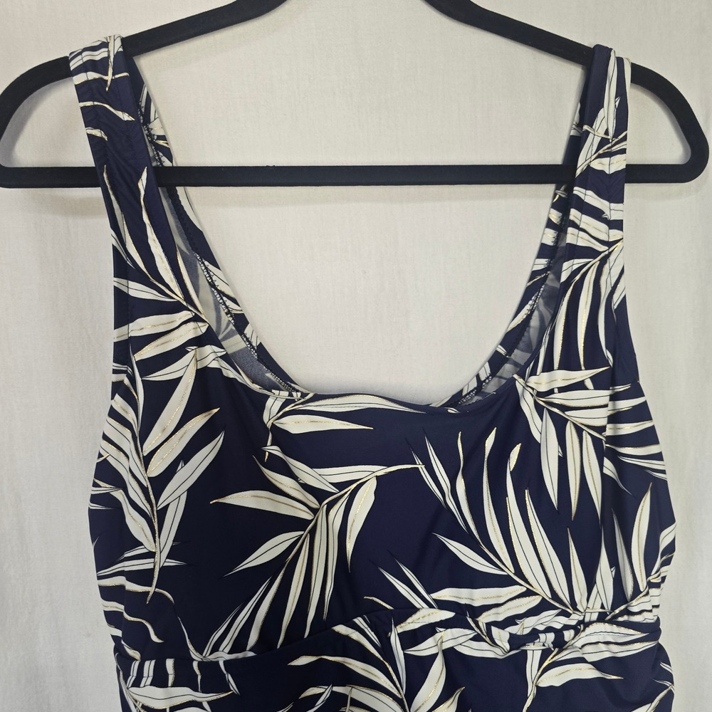 Maxine of Hollywood Palm Leaf Swimdress Women 16 Blue White Gold Tropical - Picture 3 of 8